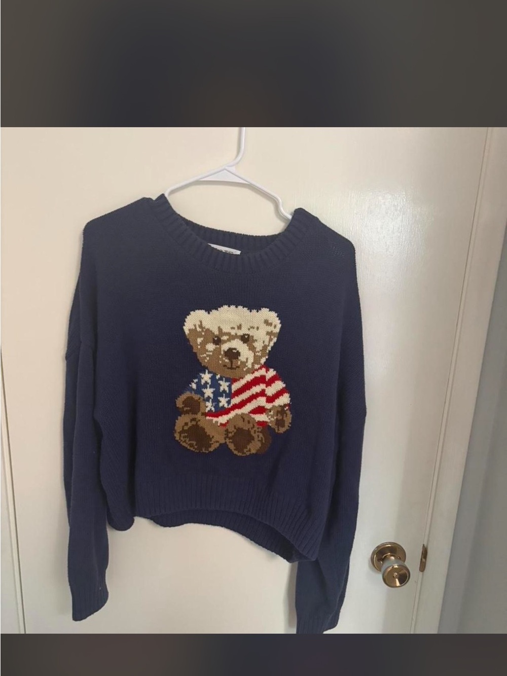 Target Navy Crewneck Sweater with Teddy Bear Flag Motif